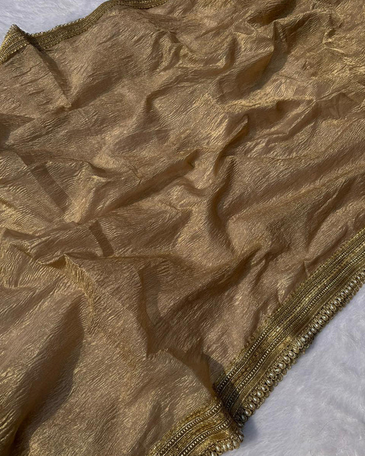 Premium Cream Color Tissue Crush Saree