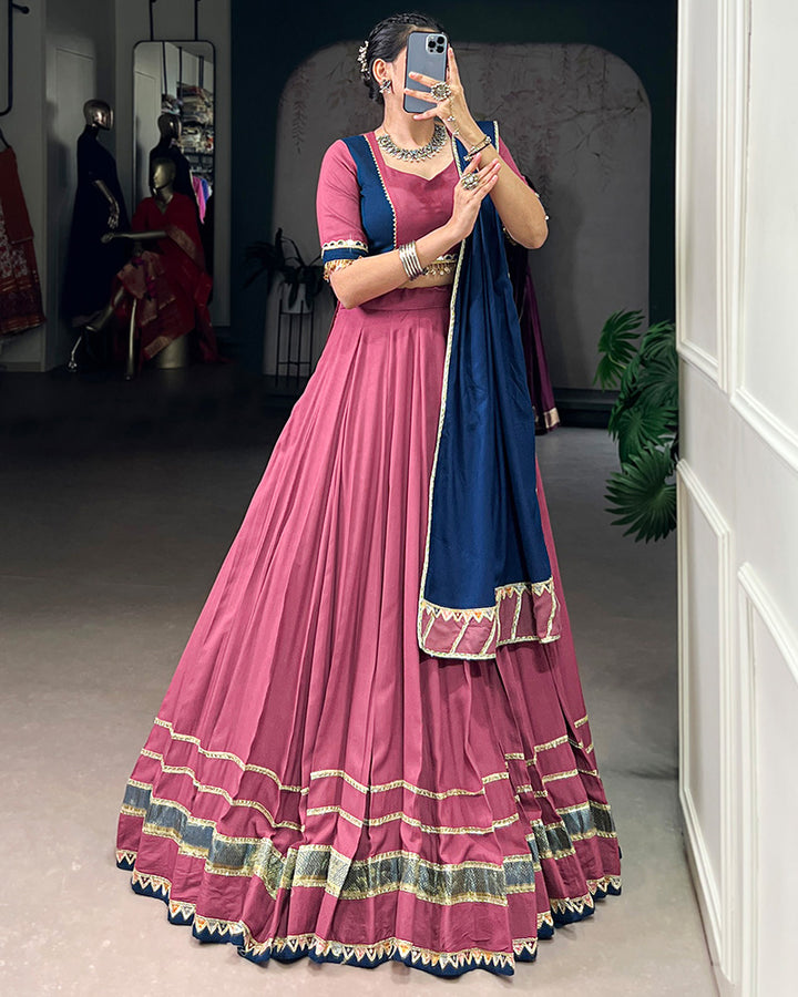 Classic Dusty Pink Color Pure Rayon Navratri Lehenga Choli