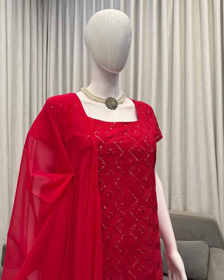 3 Color Faux Georgette Three Piece Kurti Suit