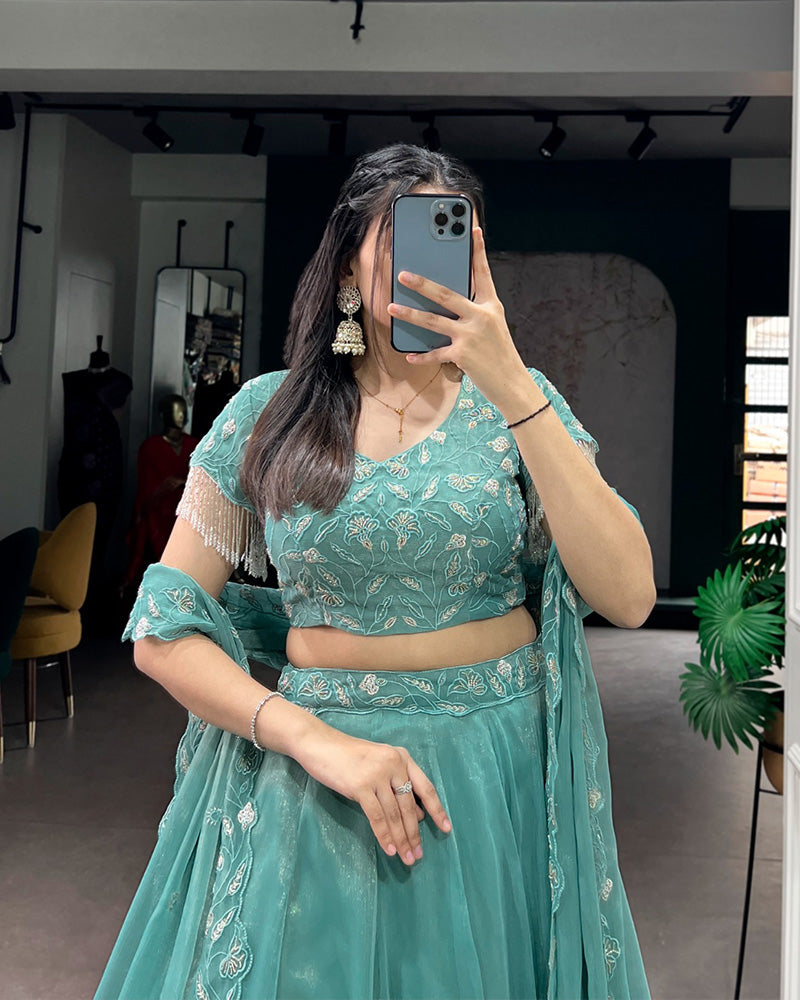 Sky Blue Color Gold Coin Embroidered Lehenga Choli