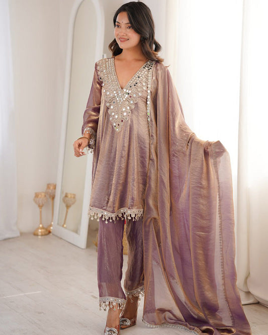 Purple Color Fendi Silk Embroidered Plazzo Suit