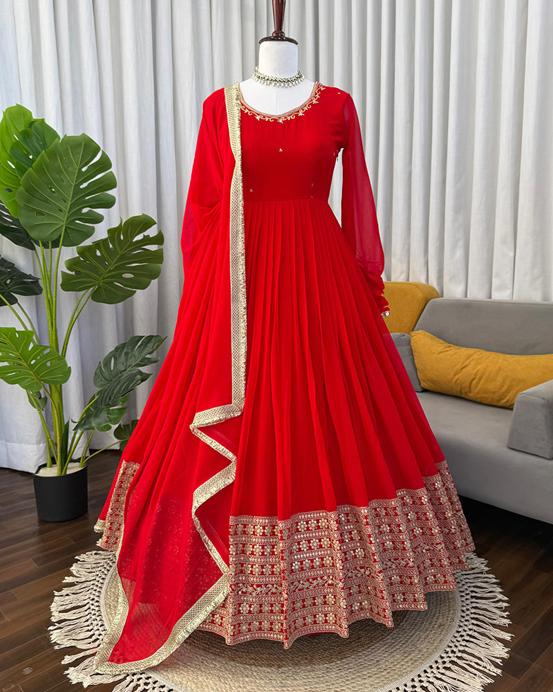 Red Color Georgette Sequence Embroidered Gown