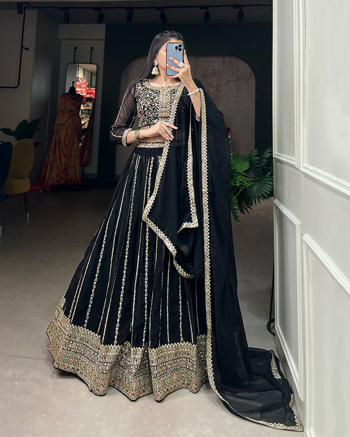 Black Color Sequence Embroidery Georgette Lehenga Choli