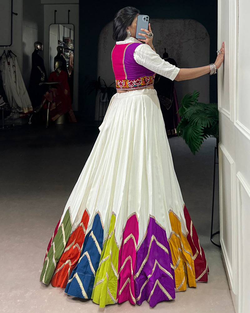 White Lehenga Choli WIth Vibrant Multicolor Flare
