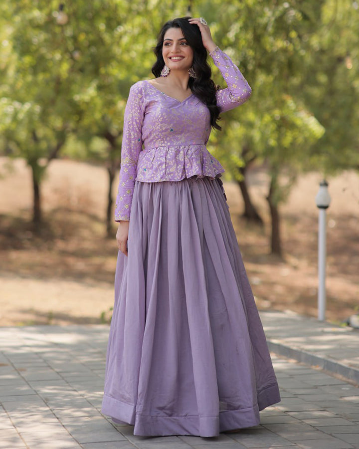 Designer Lavender Color Vichitra Shimmer Crop Top Lehenga Choli