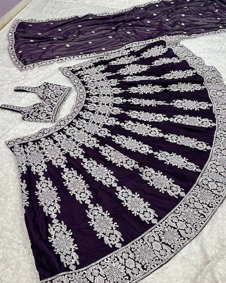 Dark Violet Color Kasturi Silk Embroidered Lehenga Choli