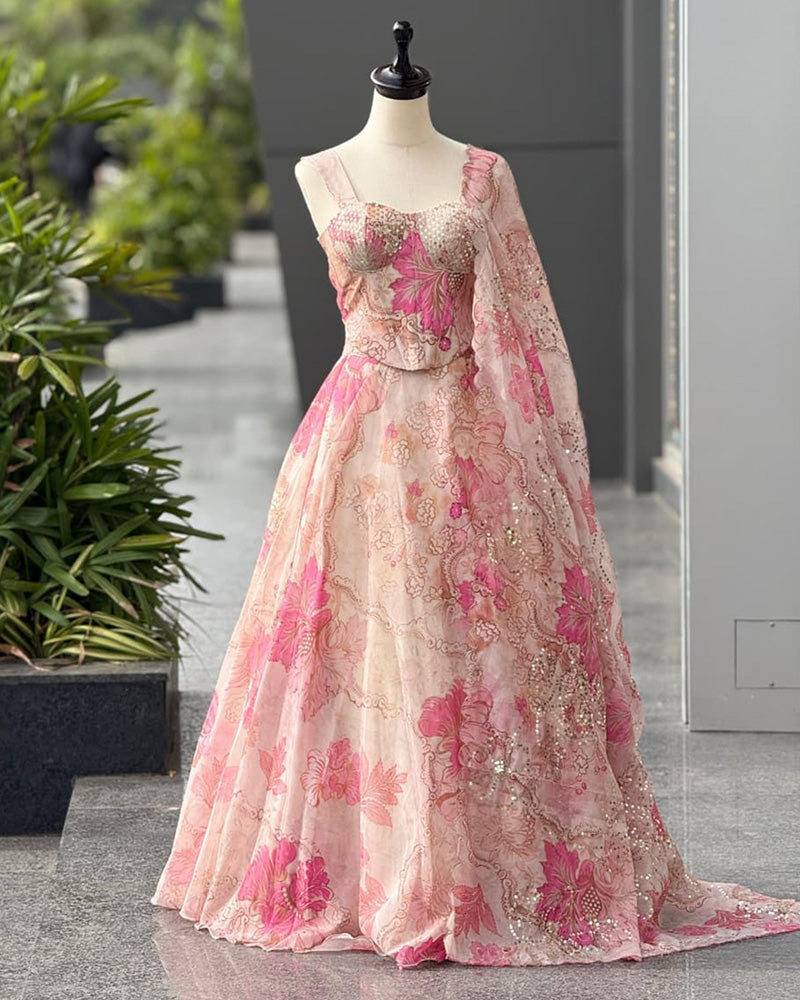 Baby Pink Color Pure Organza Full Stitched Lehenga Choli