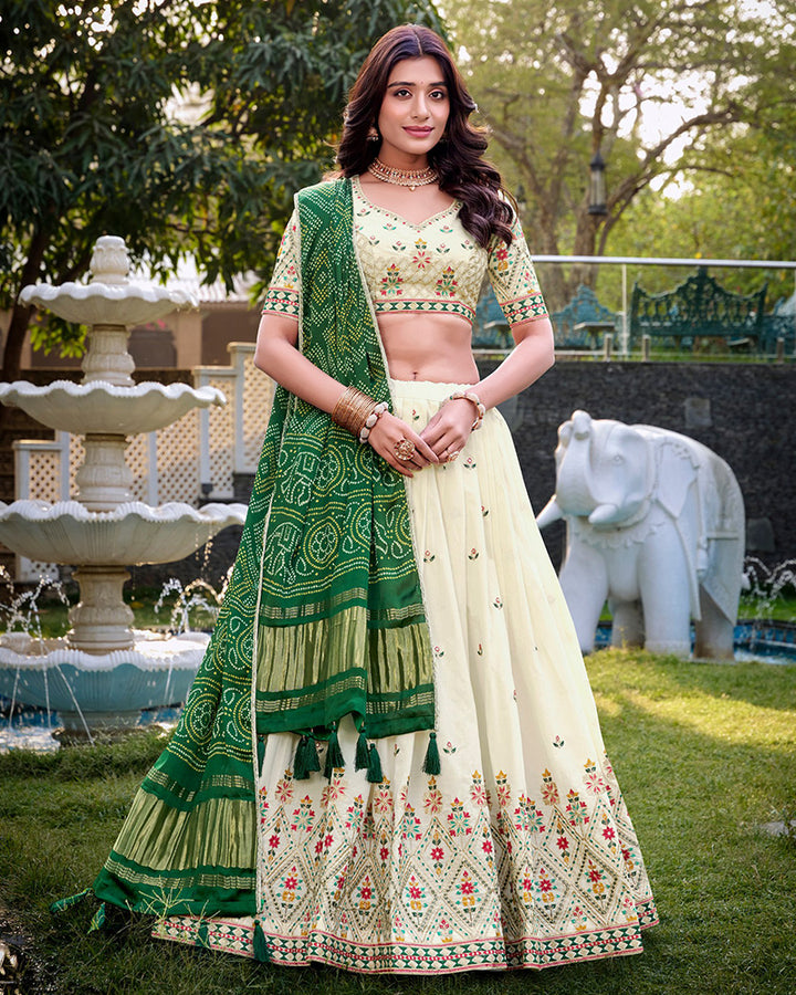 Square Design Off-White Color Khadi Cotton Embroidered Lehenga Choli