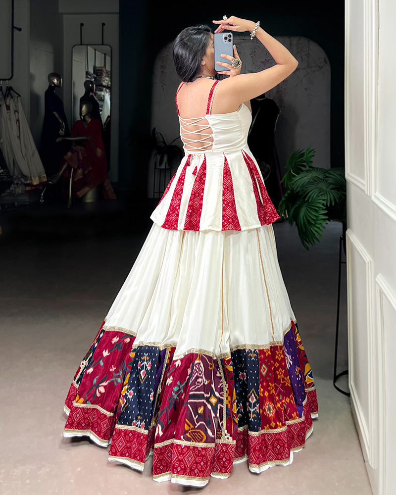 White And Red Panelled Navratri Special Lehenga Choli
