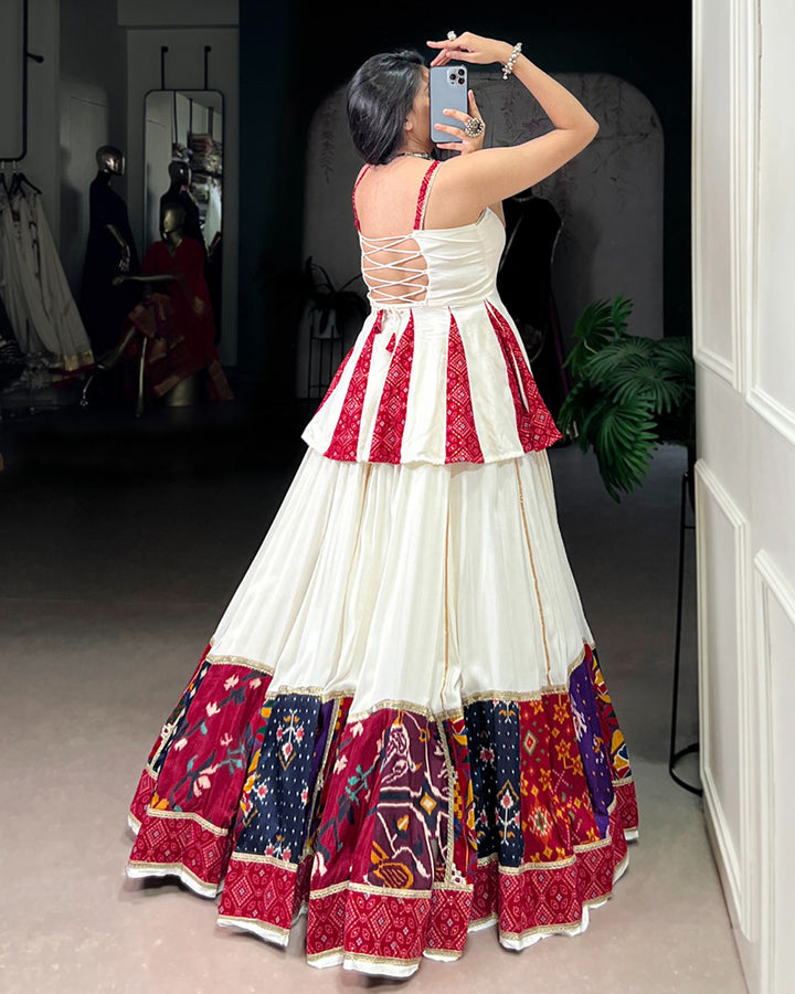 White And Red Panelled Navratri Special Lehenga Choli