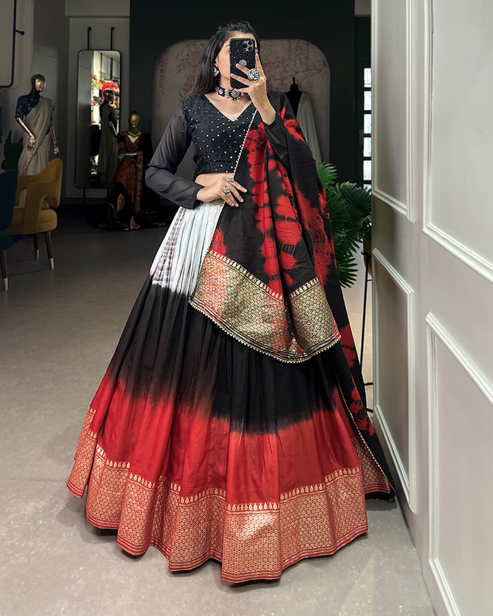 Black Pure Chanderi Shibori print lehenga Choli