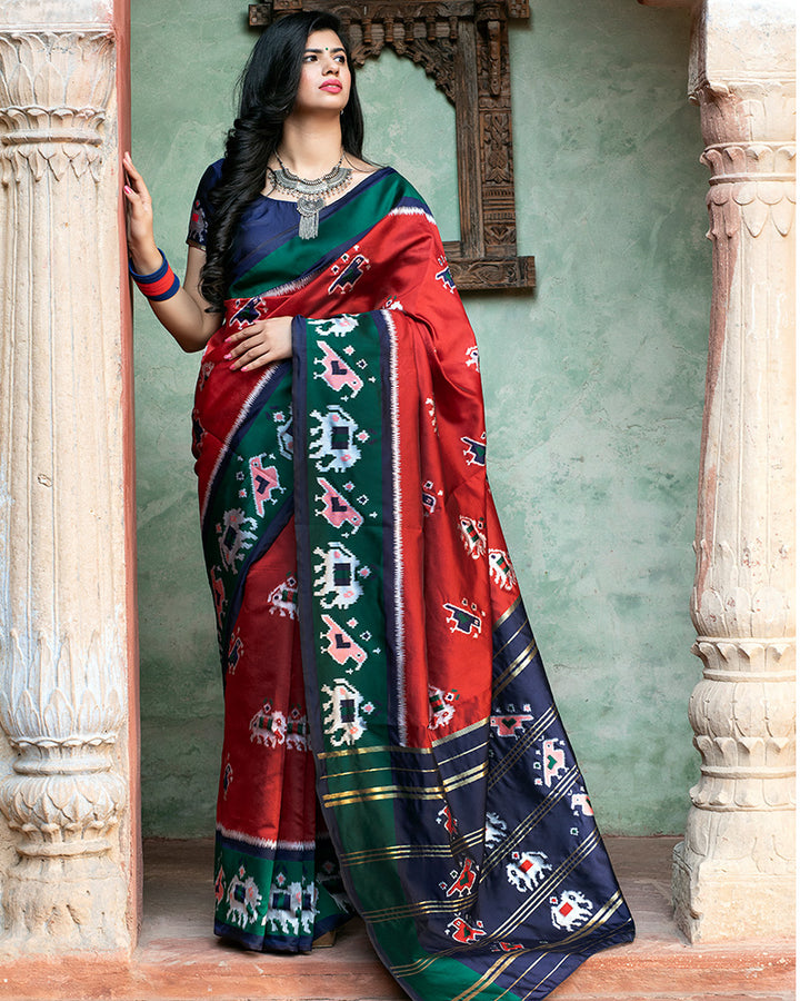Red Color Patola Print Weaving Silk Saree