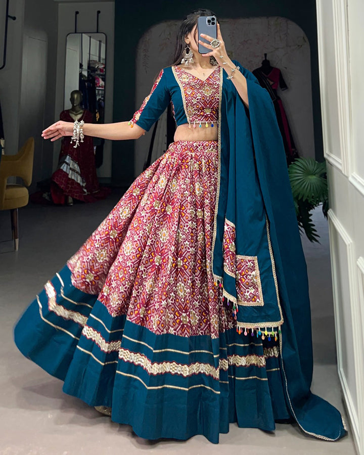 Red Color Rayon And Silk Navratri Lehenga Choli