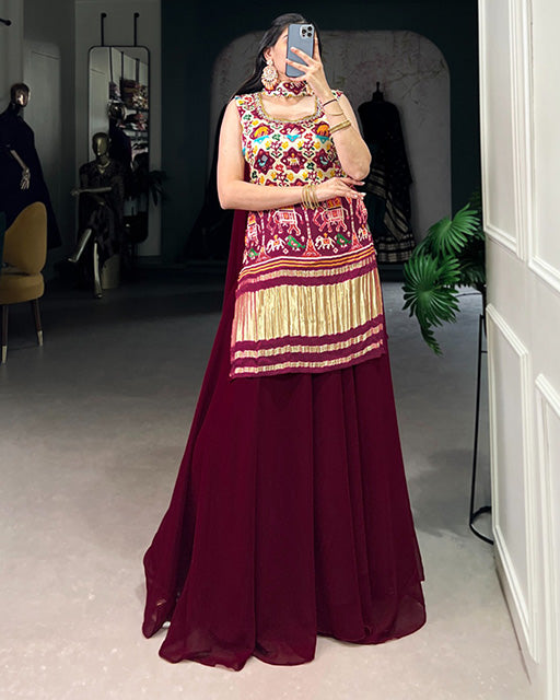 Designer Off White Color Gaji Silk Three Piece Plazzo Suit
