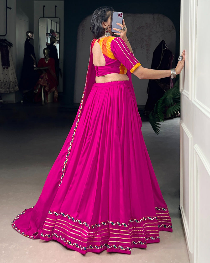 Vibrant Pink Color Rayon Gamthi Work Navratri Lehenga Choli