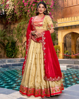 Yellow Color Slub Kota Paithani Silk Lehenga Choli