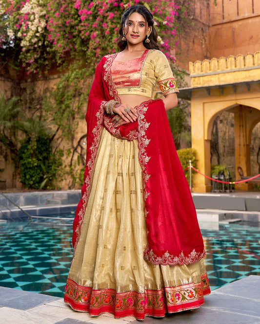 Yellow Color Slub Kota Paithani Silk Lehenga Choli