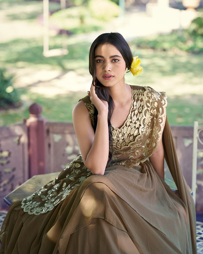 Coffee Color Marble Sequence Embroidered Lehenga Choli