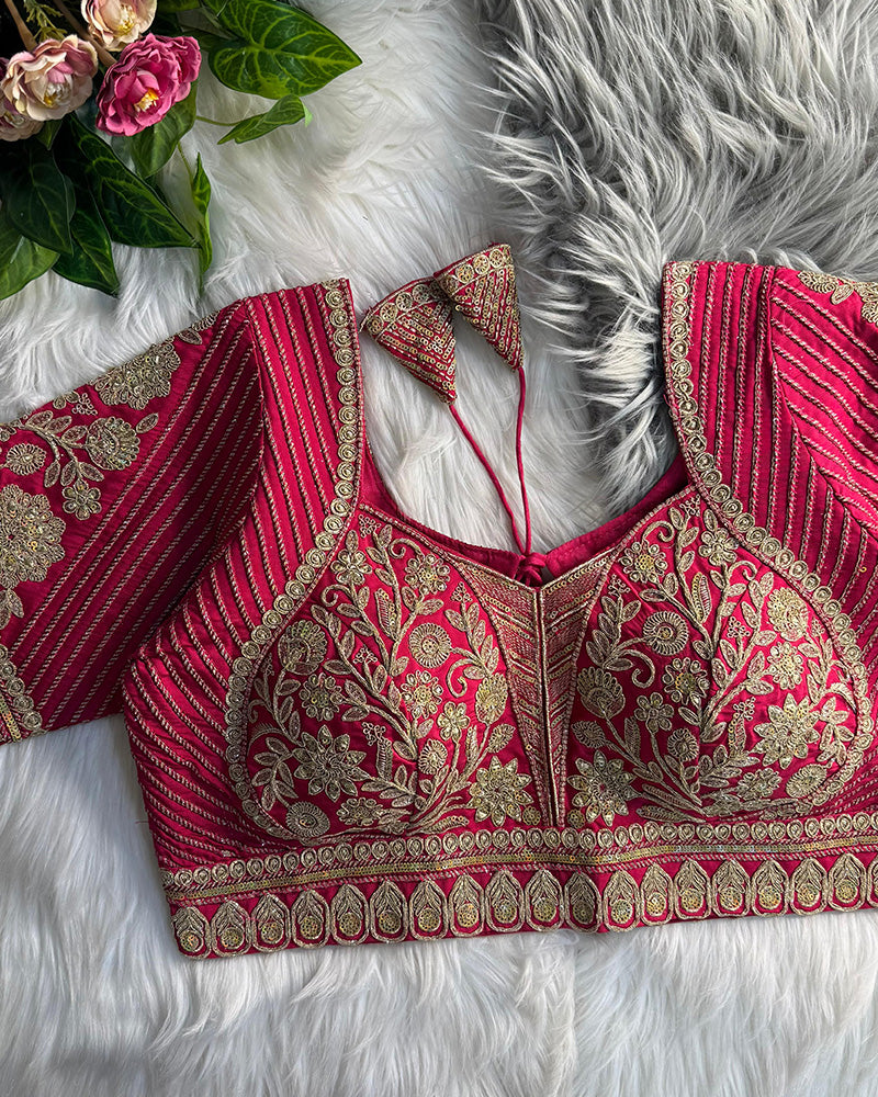 Red Color Italian Silk Embroidered Blouse