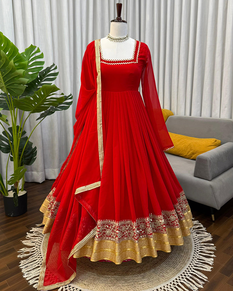 Red Color Georgette Blooming Anarkali Suit