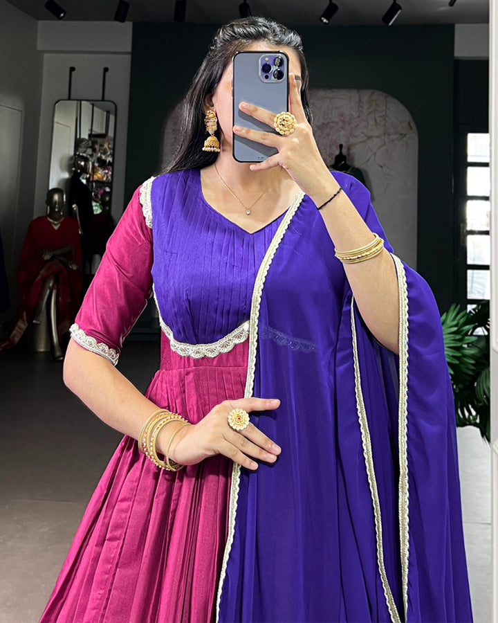 Designer Pink Color Aura Silk Zari Work Gown