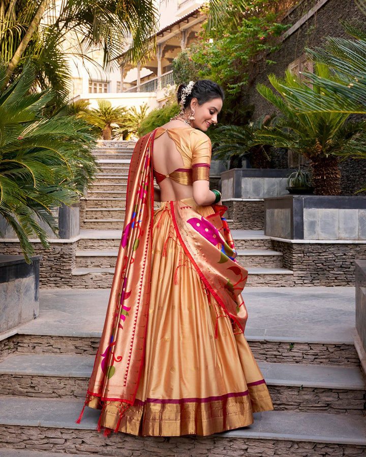 Designer Chikoo Color Jacquard Silk Lehenga Choli