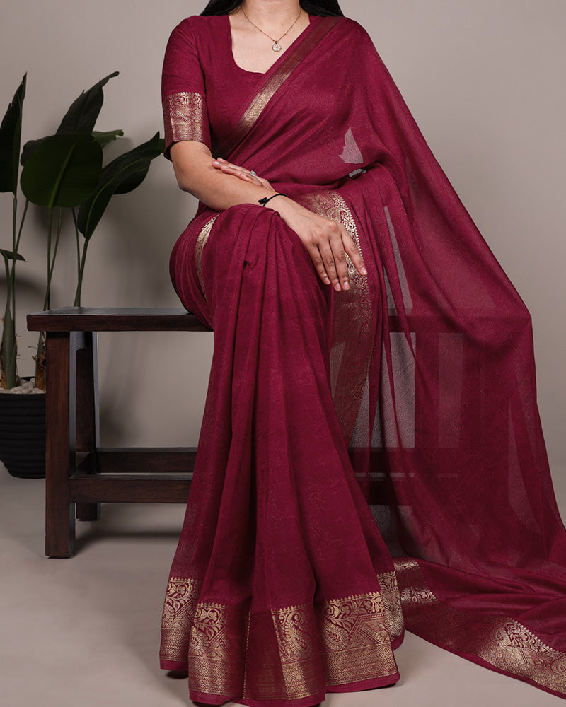 Maroon Color Zari Weaving Mass Mello Saree