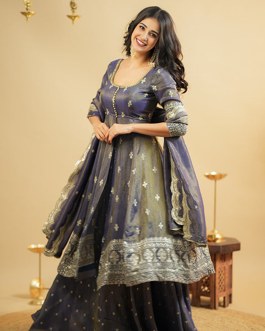 Blue Color Cosmo Silk Embroidered Lehenga Suit