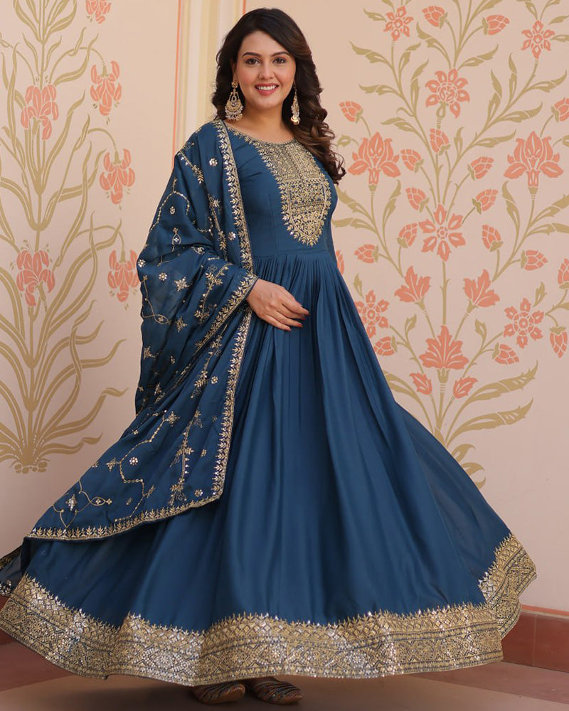 Designer Rama Color Star Georgette Embroidered Gown