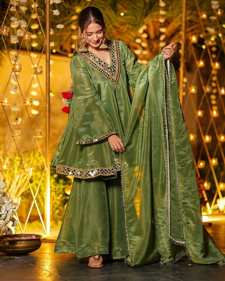 Mehndi Color Viscose Cosmos Plazzo Suit