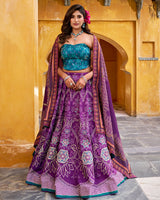 Purple Color Vichitra Silk Printed And Embroidered Lehenga Choli