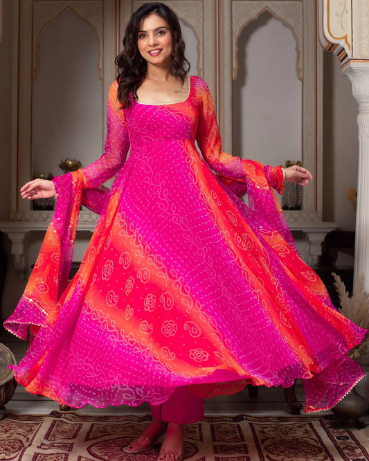 Multi Pink Color Georgette Digital Print Anarkali Suit