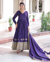 Royal Violet Color Vichitra Silk Sequence Embroidered Gown