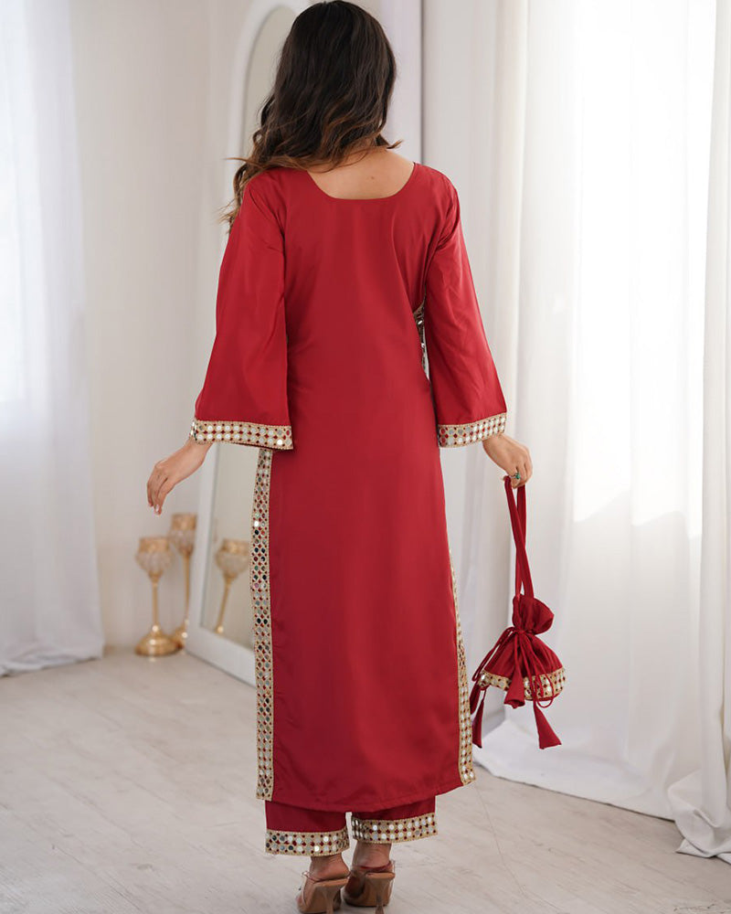 Maroon Color Natural Crape Kurti Suit