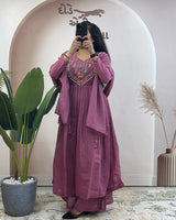Dusty Pink Color Pure Mal Chanderi Plazzo Suit