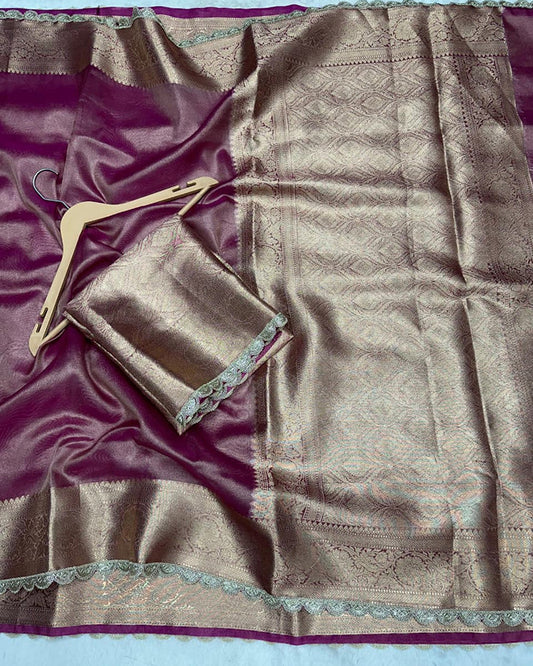 Light Pink Color Banarasi Tissue Saree