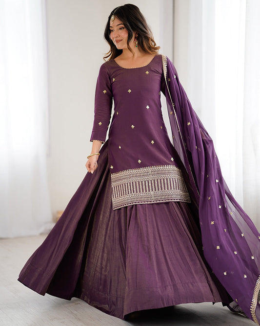 Dusty Mauve Color Western Style Embroidered Lehenga Choli