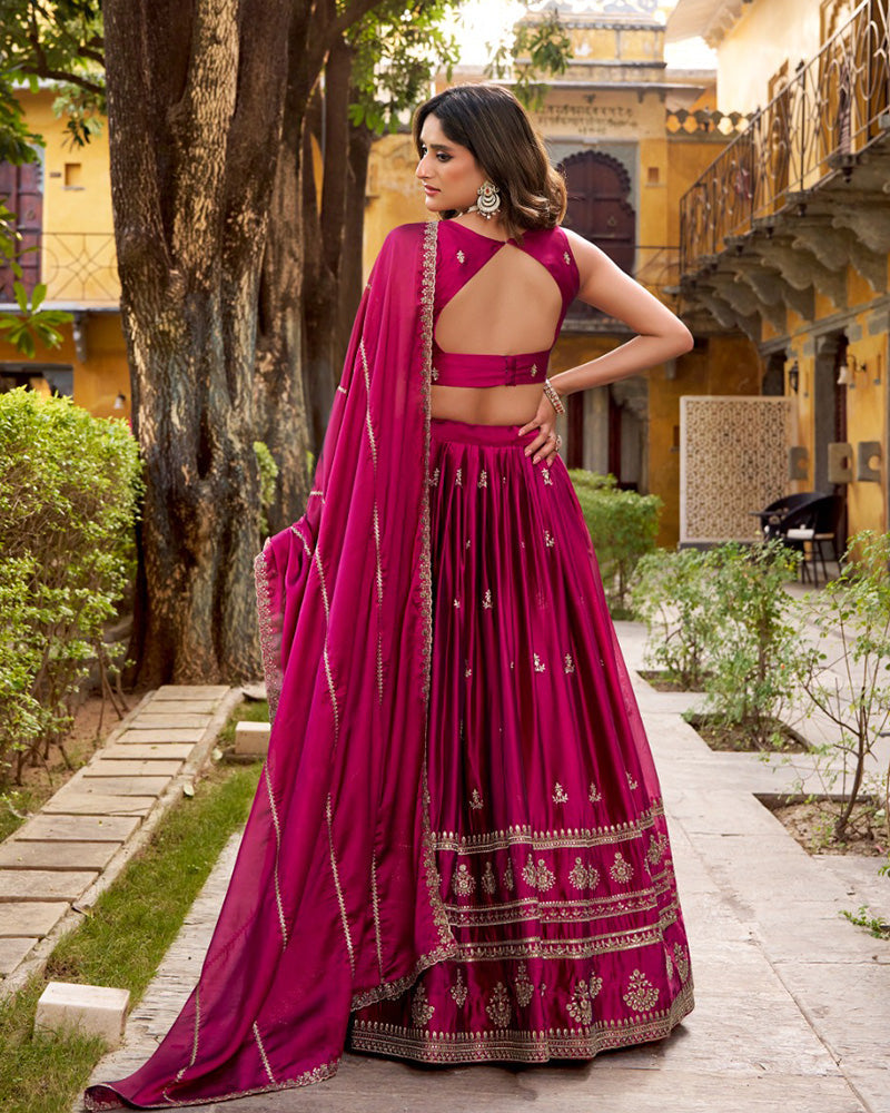 Magenta Pink Color Rangoli Silk Embroidered Lehenga Choli