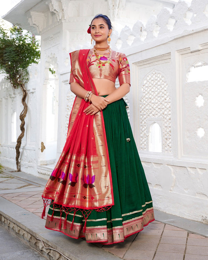 Green Color Vichitra Silk Jacquard Paithani Silk Half Saree