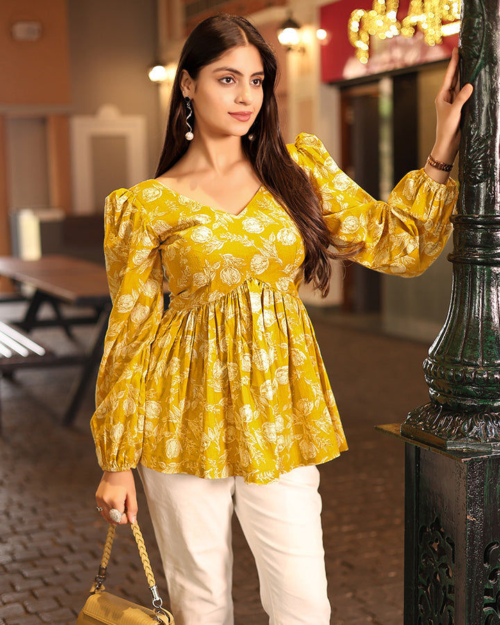 Designer Yellow Color Cotton Tunic