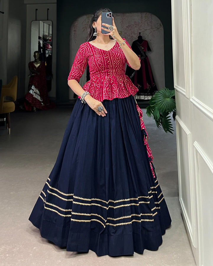 Navy Blue Color Cotton Plain Navratri Lehenga Choli