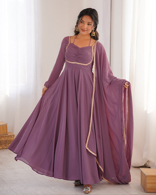 Mauve Pink Color Pure Blooming Georgette Anarkali Gown