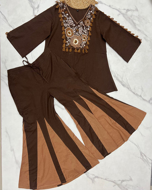 Brown Color Khadi Cotton Co-Ord Set