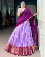 Luvender Color Cotton Silk Designer Half Saree
