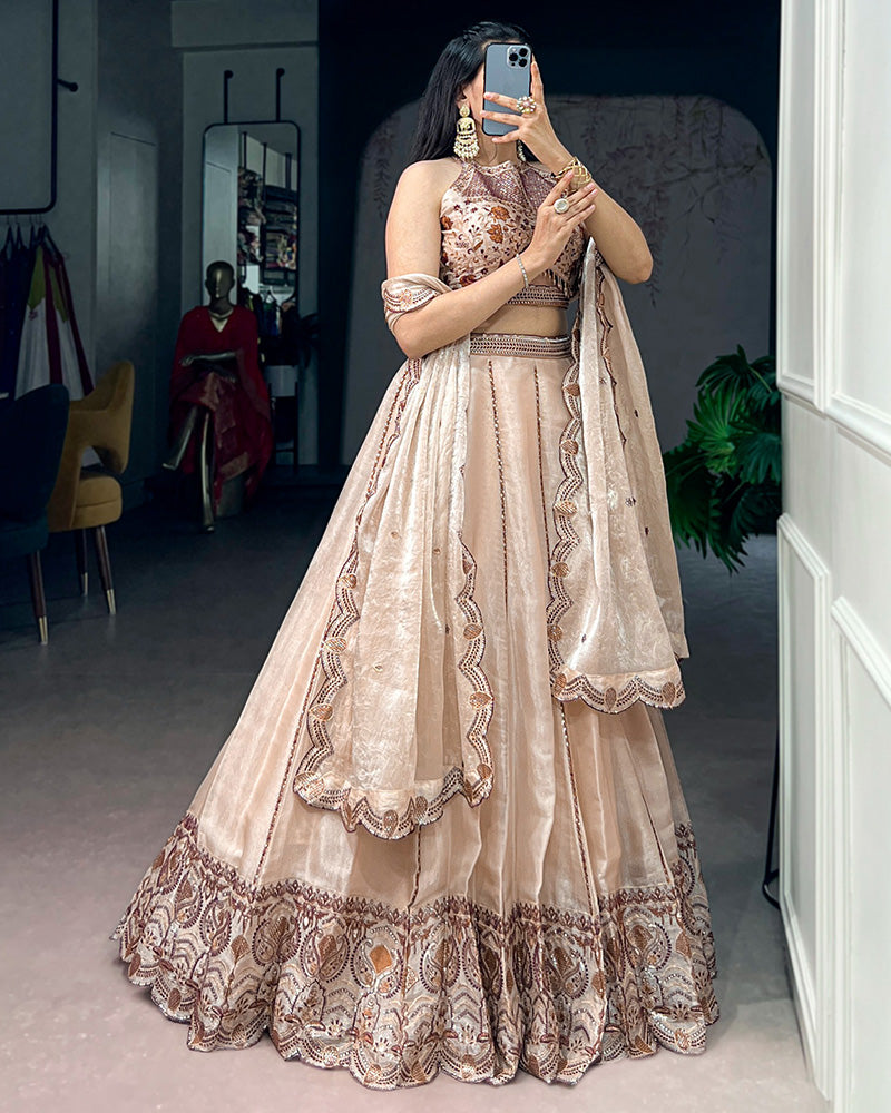 Cream Color Spider Crush Embroidered Lehenga Choli