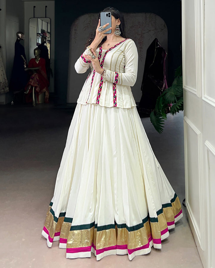 Designer White Color Rayon Navratri Lehenga Choli