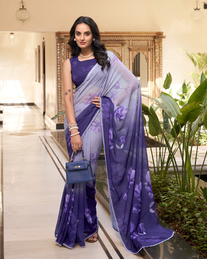 Designer Lavender Color Weightless Marble Printed Saree