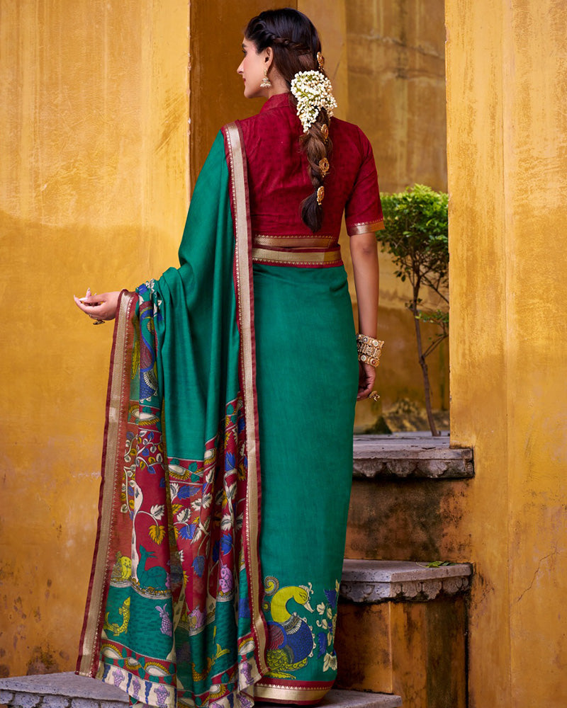 Firozi Color Viscose Chanderi Printed Saree