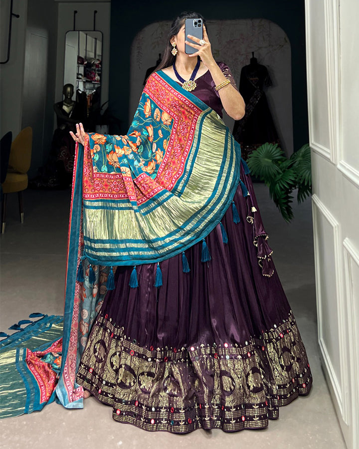 Wine Color Gaji Silk Lehenga Choli