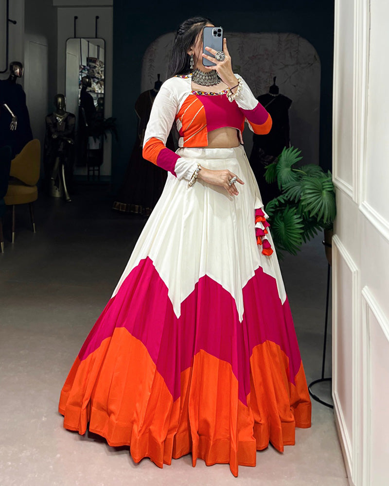 Festive Multi-Tone Navratri Lehenga with Mirror Work